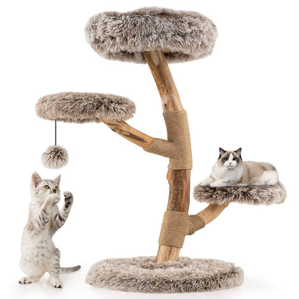 PAWROOM - Cat Tree with 4 Plush Levels, Birch Wood, Jute Posts