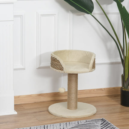 PAWROOM - Pieni Raapimispylväs, 49 Cm Kissanpuu, Kissan Raapimistolppa Leikkipallolla, Makuualusta, Kiipeilypuu Kissoille Enintään 4 Kg, Kissakalusteet, Juutti, Kahvi