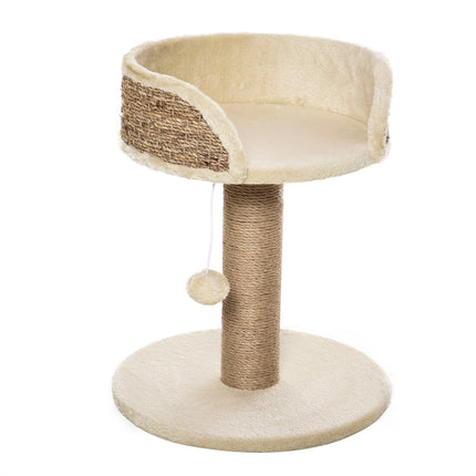 PAWROOM - Pieni Raapimispylväs, 49 Cm Kissanpuu, Kissan Raapimistolppa Leikkipallolla, Makuualusta, Kiipeilypuu Kissoille Enintään 4 Kg, Kissakalusteet, Juutti, Kahvi