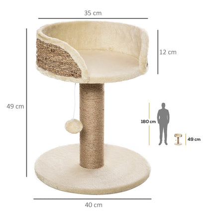 PAWROOM - Pieni Raapimispylväs, 49 Cm Kissanpuu, Kissan Raapimistolppa Leikkipallolla, Makuualusta, Kiipeilypuu Kissoille Enintään 4 Kg, Kissakalusteet, Juutti, Kahvi