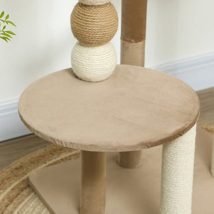 PAWROOM - Raapimispylväs 86 cm kissanpuu hyppytasolla, sänky, leikkipallo, kissan raapimispylväs juutista raapimistolppaa, kissoille 7 kg asti, kahvi