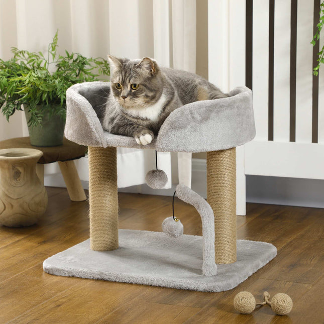 PAWROOM - Cat Tree 42 cm, Jute Scratching Post, Platform, Gray