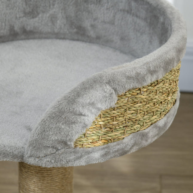 PAWROOM - Cat scratching post with play ball and bed, gray