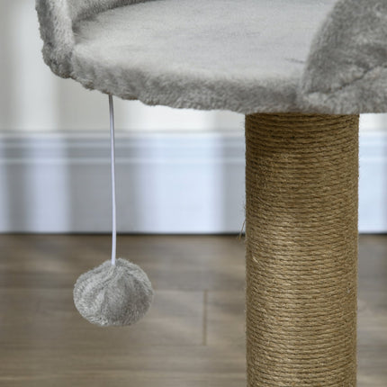 PAWROOM - Cat scratching post with play ball and bed, gray