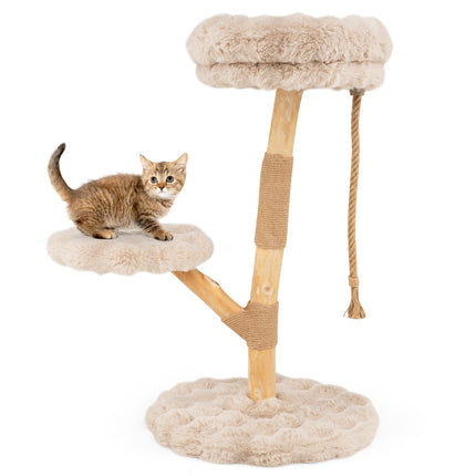 PAWROOM - Kissanpuu 3 pehmoisella alustalla, juuttipylväät, 90 cm, beige