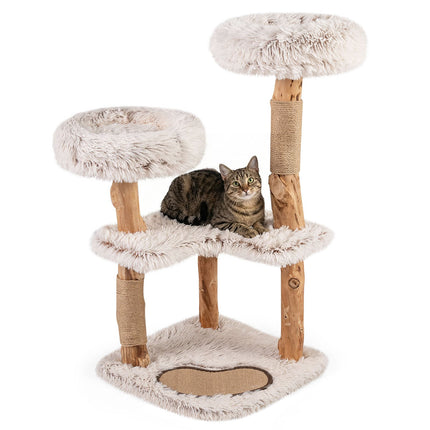 PAWROOM - Kissan raapimapuu massiivipuusta ja juutista valmistetuilla pylväillä, 101 cm