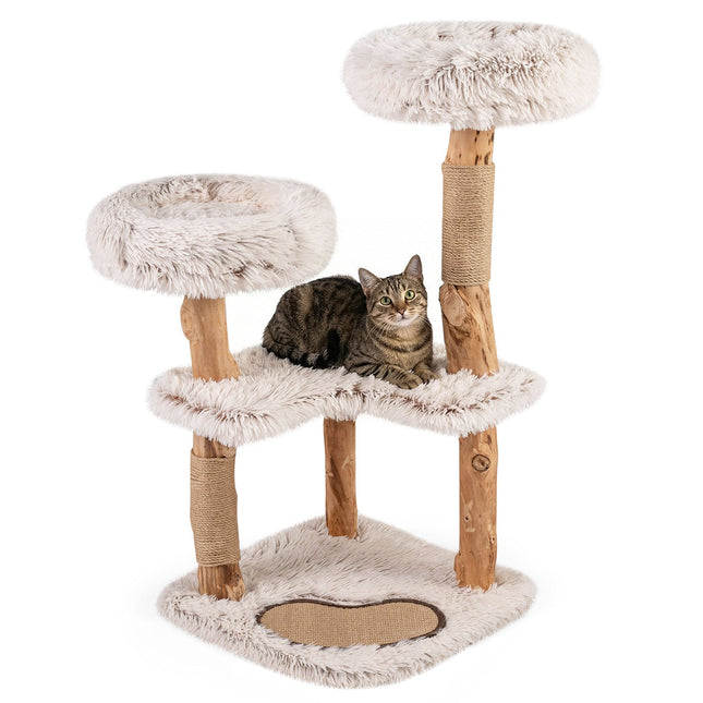 PAWROOM - Cat Tree with Solid Wood & Jute Scratching Posts, 101 cm