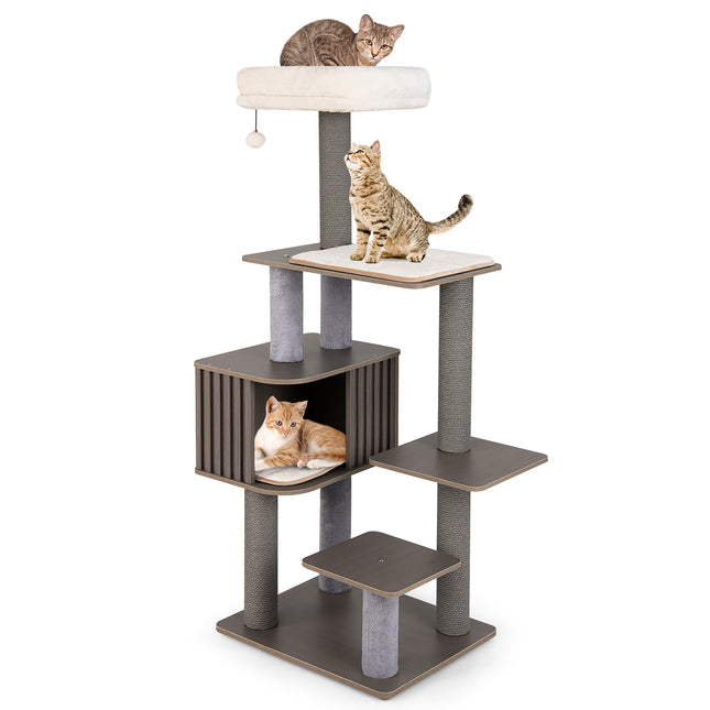 PAWROOM - 151 cm Cat Tree with Condo, Scratching Posts & Toys