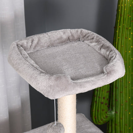 PAWROOM - Raapimistolppa Kissaluolalla Ja Tikkailla, Monitasoinen, E1 Mdf Sisal, Vaaleanharmaa, 60X48X122Cm