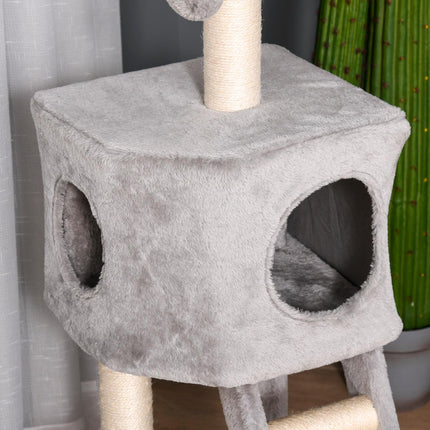 PAWROOM - Raapimistolppa Kissaluolalla Ja Tikkailla, Monitasoinen, E1 Mdf Sisal, Vaaleanharmaa, 60X48X122Cm