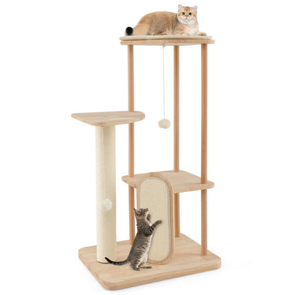 PAWROOM - Puinen raapimispylväs monikerroksinen kissatorni raapimislaudalla sisalitolpat pehmustettu istuin 59 x 47 x 112 cm beige