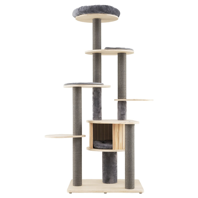 PAWROOM - Tall Cat Tree with Multi-Level Design and Soft Top Platform, Gray