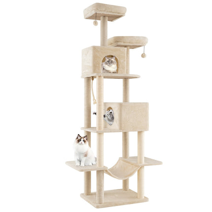 PAWROOM - Korkea, monikerroksinen kissanpuu sisalpylväillä, 2 lokeroa, beige