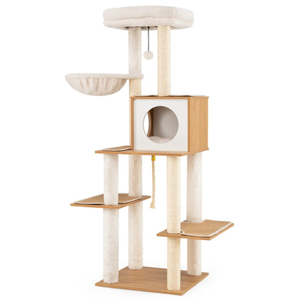 PAWROOM - Korkea kissanpuu sisalpylväillä ja viihtyisällä luolalla, 148 cm