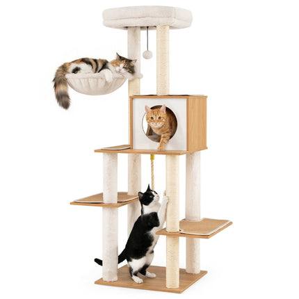PAWROOM - Korkea kissanpuu sisalpylväillä ja viihtyisällä luolalla, 148 cm