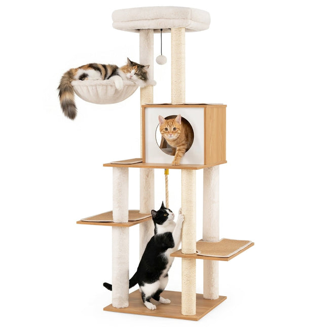 PAWROOM - Tall Cat Tree with Sisal Posts & Cozy Cave, 148 cm