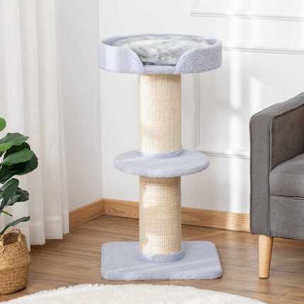 PAWROOM - Raaputustolppa, kantavuus 30kg, leikkipuu raaputustolppalla, alusta, sisal, vaaleansininen, 45x45x91cm