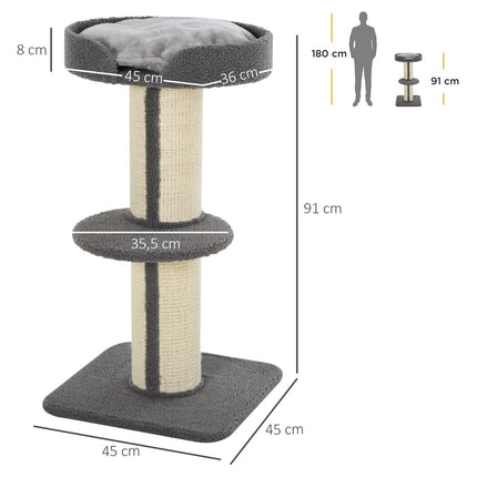 PAWROOM - Raapimistolpat kissoille, kantavuus 30kg, raapimistolppa alustalla, talli, sisal, harmaa