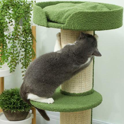 PAWROOM - Cat Tree 91cm with Bed, Platforms, Sisal Posts, Green
