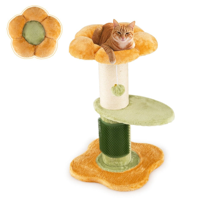 PAWROOM - Kissanpuu pehmoistuimella, sisalpylväs, 69 cm, keltainen