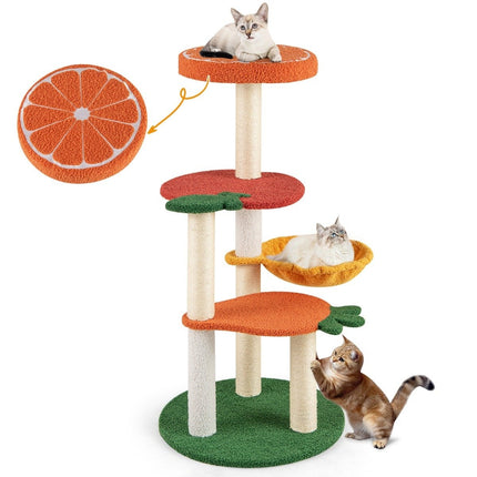 PAWROOM - Kissapuu hedelmäteemalla, 100 cm, sisal-raaputustolpat