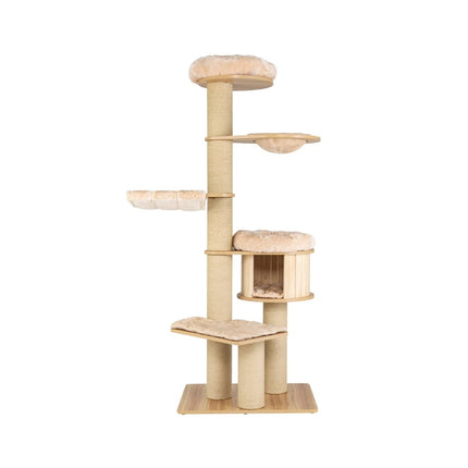 PAWROOM - 191 cm Wooden Cat Tree with Hammock & Cave