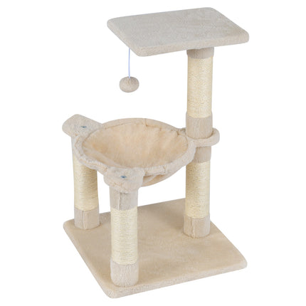 PAWROOM - Cat Tree with Hammock and Sisal Posts, 64cm Beige