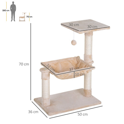 PAWROOM - Kiipeilypuu Beige Raaputustolppa Sisal Pylväs Pehmo Riippumatto 50X36X70Cm