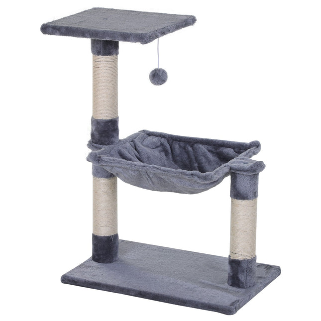 PAWROOM - Gray cat tree with sisal scratching post and plush hammock
