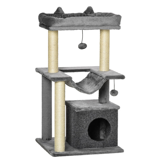 PAWROOM - Cat climbing tree with hammock, plush sisal, 90 cm, grey