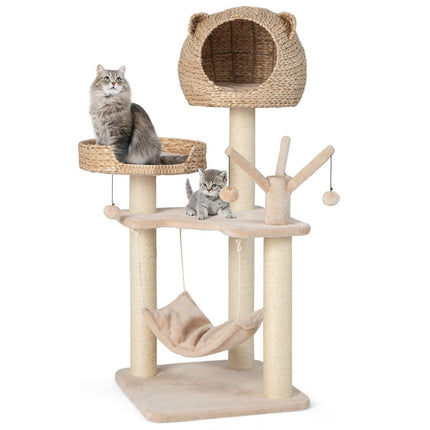 PAWROOM - 121 cm korkea kissapuu kiipeilypuu kissaluolalla luonnollinen