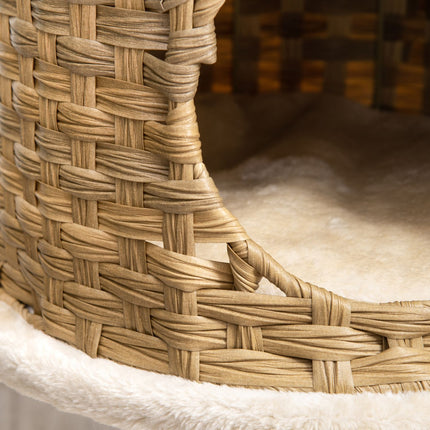 PAWROOM - Raaputuspylvään Rottinkikissapuu, Kiipeilypuu Kissaluola- Ja Sisalpylväillä, Leikkipallot, 95 Cm, Luonnollinen Sisal+Beige