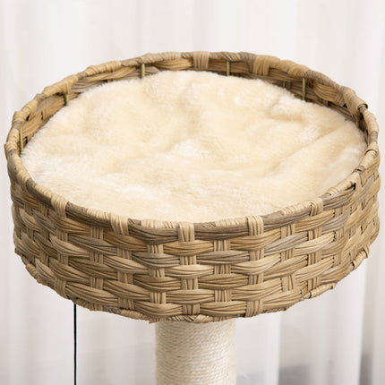 PAWROOM - Raaputuspylvään Rottinkikissapuu, Kiipeilypuu Kissaluola- Ja Sisalpylväillä, Leikkipallot, 95 Cm, Luonnollinen Sisal+Beige