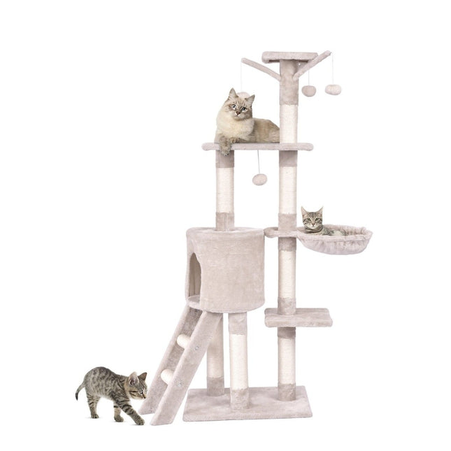PAWROOM - Kissanpuu 140 cm tasoilla, sisalpylväät, beige