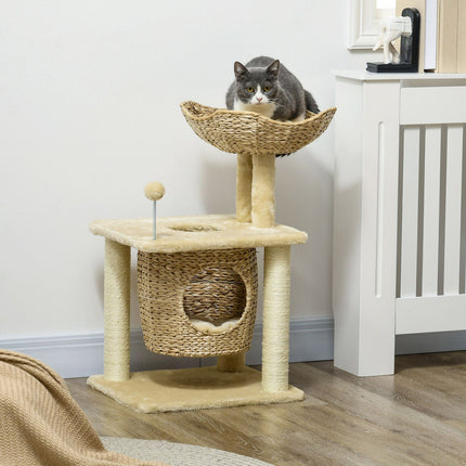 PAWROOM - Cat scratching post with cave and bed, 74 cm, Beige