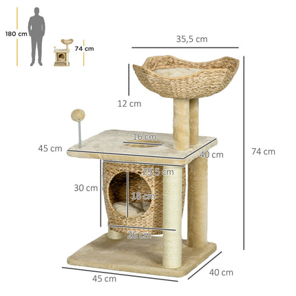 PAWROOM - Cat scratching post with cave and bed, 74 cm, Beige