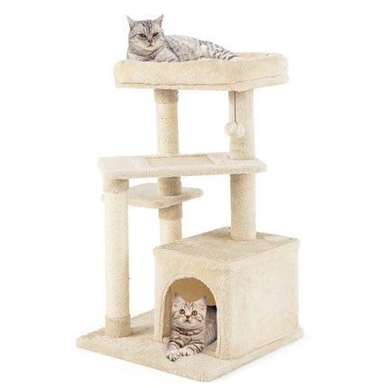 PAWROOM - Cat Tree with Cave, Soft Seat, 85cm, Beige