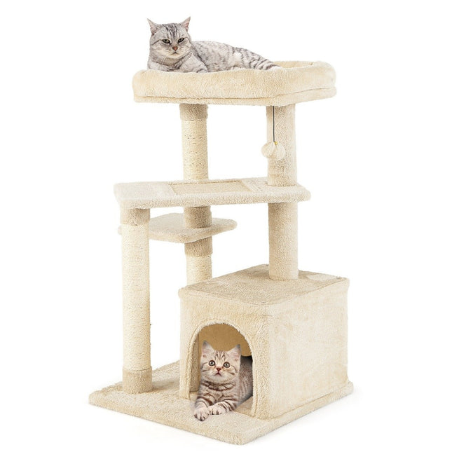 PAWROOM - Kissapuu luolalla, pehmeä istuin, 85cm, beige