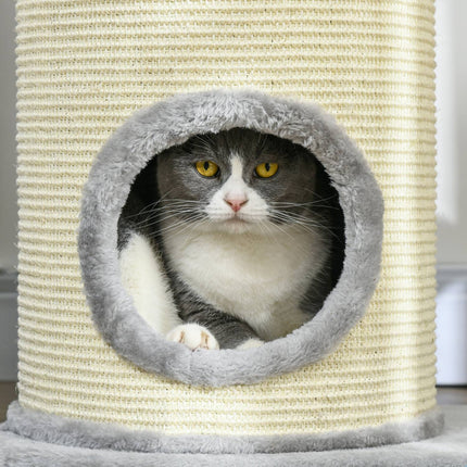 PAWROOM - Cat Scratching Tower: 2 Caves, Rope Posts, Plush, Gray