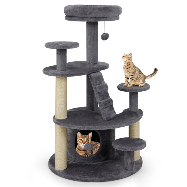 PAWROOM - Cat Tree with Cave, Ladder & Toys - Grey, Multi-Level