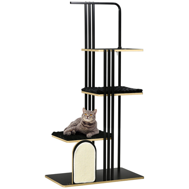 PAWROOM - Cat tree 170cm, large black steel with cushions & platforms