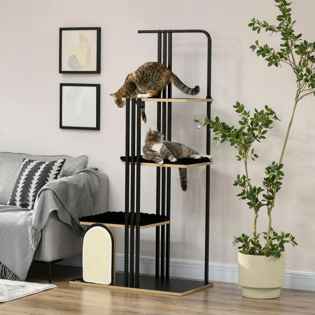 PAWROOM - Cat tree 170cm, large black steel with cushions & platforms