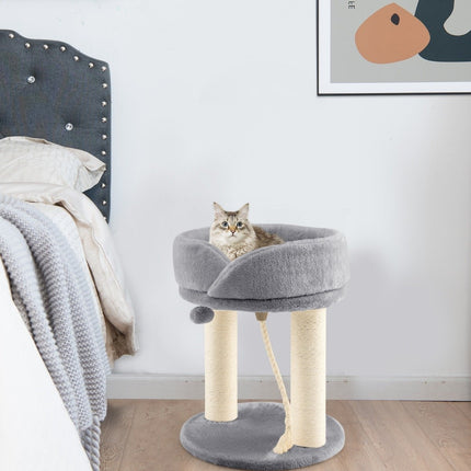 PAWROOM - Cat tree cat scratching post with soft seat sisal tower for cats gray