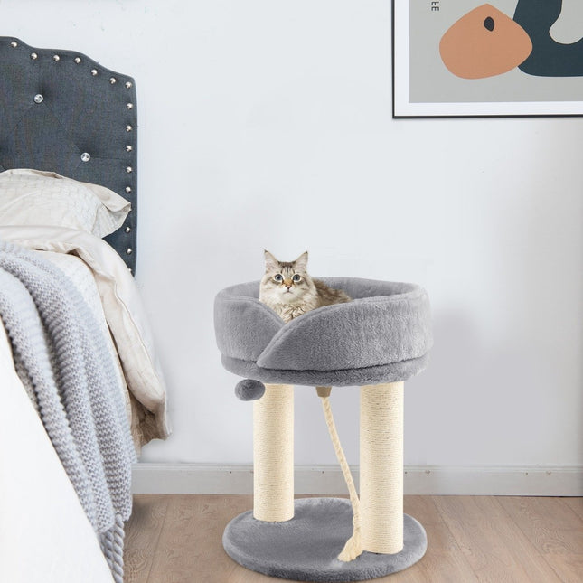 PAWROOM - Cat tree cat scratching post with soft seat sisal tower for cats gray