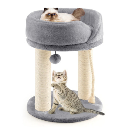 PAWROOM - Cat tree cat scratching post with soft seat sisal tower for cats gray