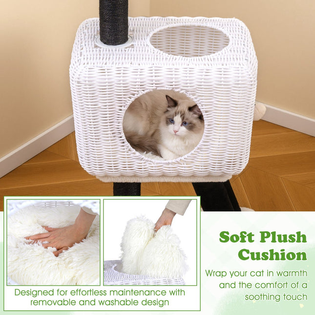 PAWROOM - Cat Tree 110 cm, Rattan Condo, Sisal Scratching Posts
