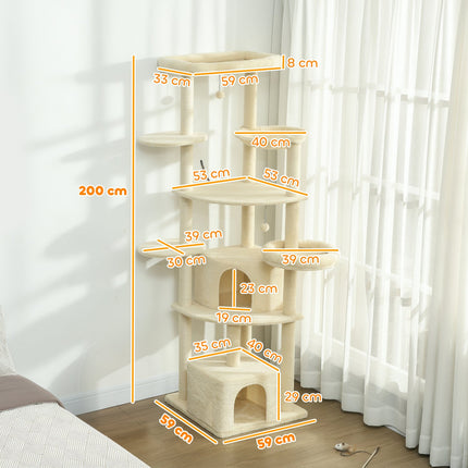 PAWROOM - Kissanpuu, 2m, monitasoinen, sisal, riippumatto, beige