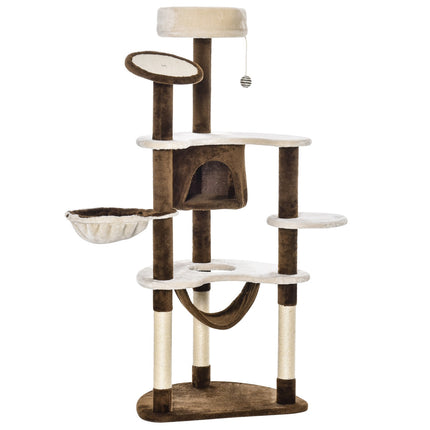 PAWROOM - XXL Multi-level cat tree with hammock and cave, brown
