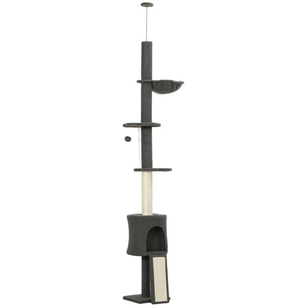 PAWROOM - Cat Tree with Hammock, Adjustable Height, Gray