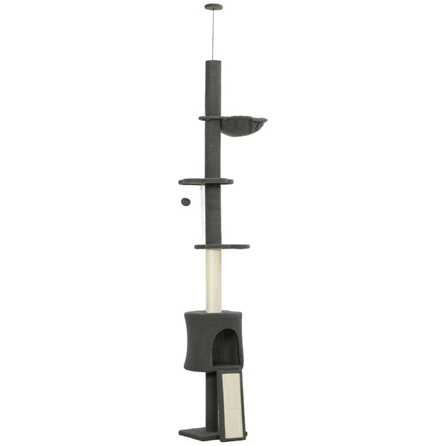 PAWROOM - Cat Tree with Hammock, Adjustable Height, Gray